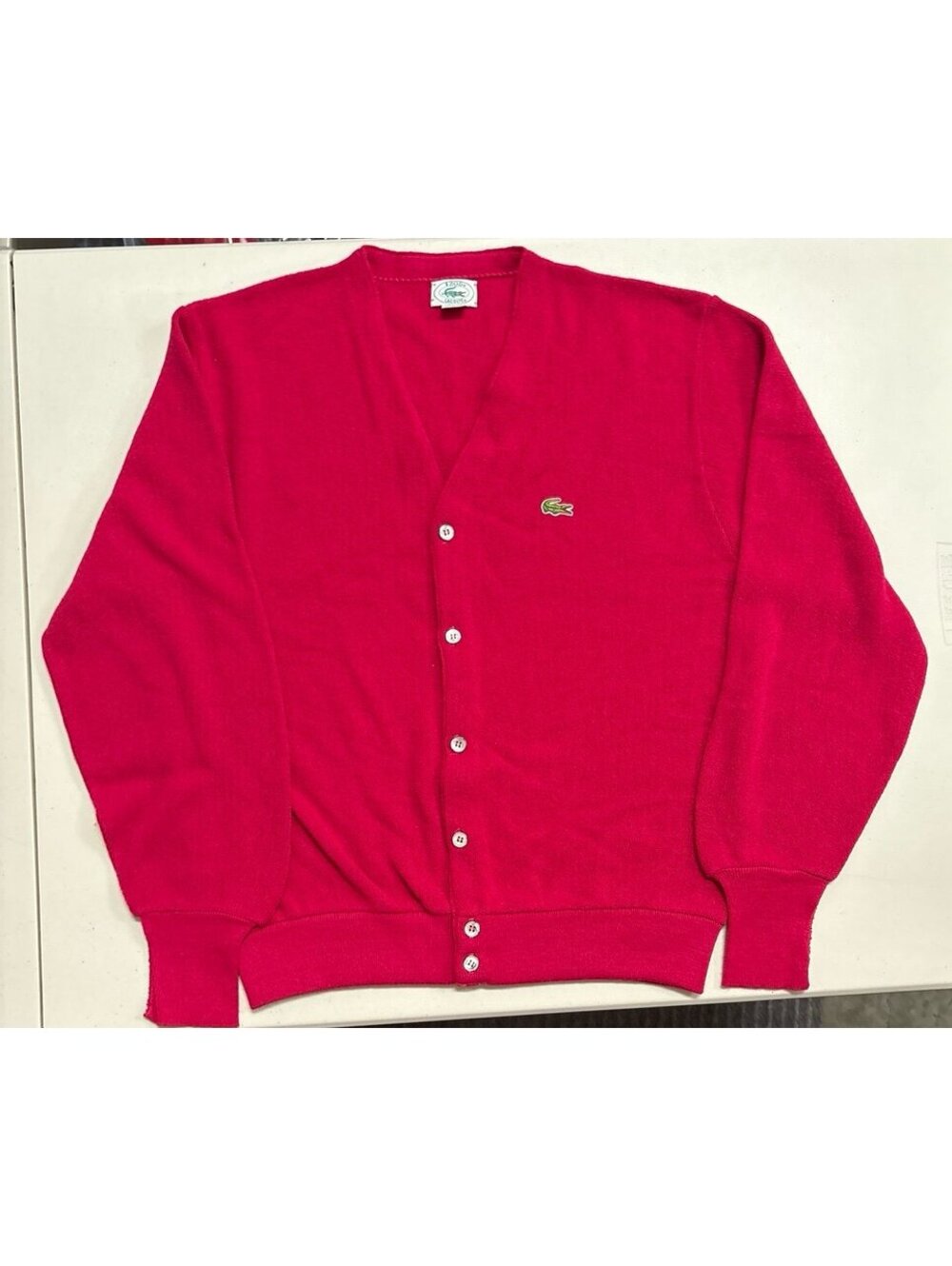 Vintage Izod Lacoste Cardigan Sweater Mens L Orlon Acrylic Made USA Preppy